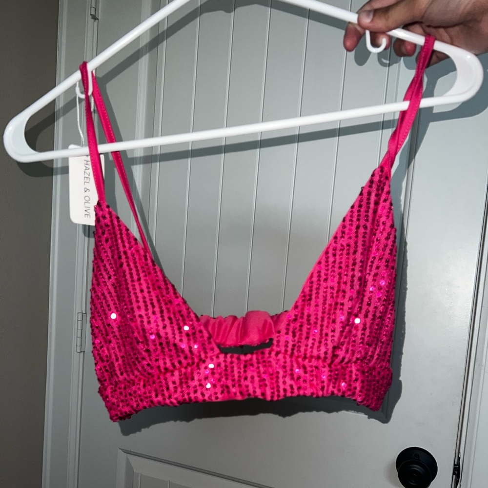 Hazel & Olive Hot Pink Sequin Bralette Top